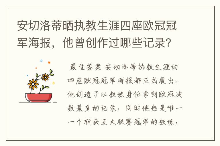 安切洛蒂晒执教生涯四座欧冠冠军海报，他曾创作过哪些记录？