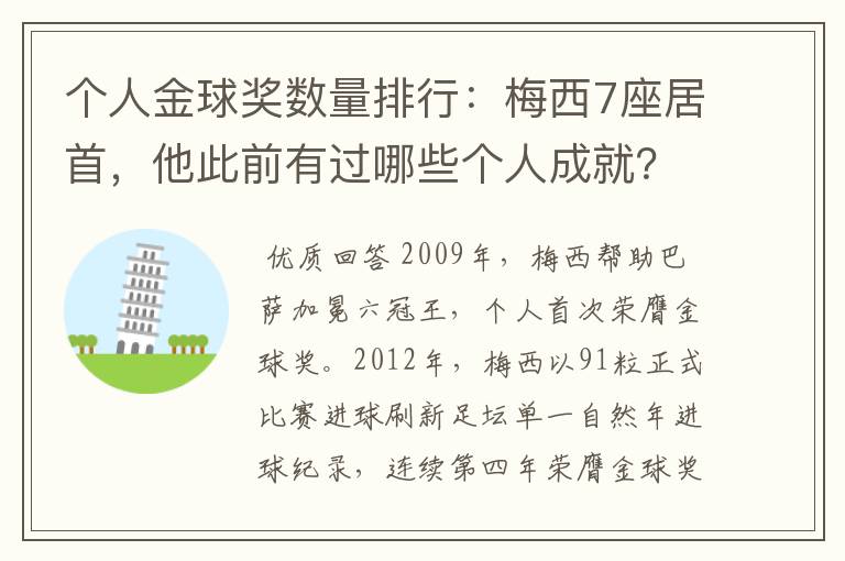 个人金球奖数量排行：梅西7座居首，他此前有过哪些个人成就？