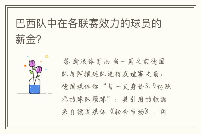 巴西队中在各联赛效力的球员的薪金？