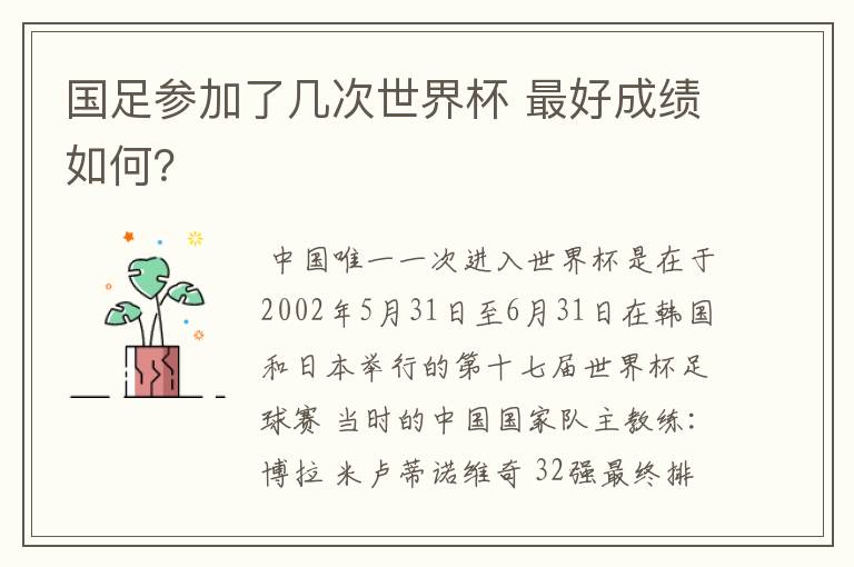 国足参加了几次世界杯 最好成绩如何？