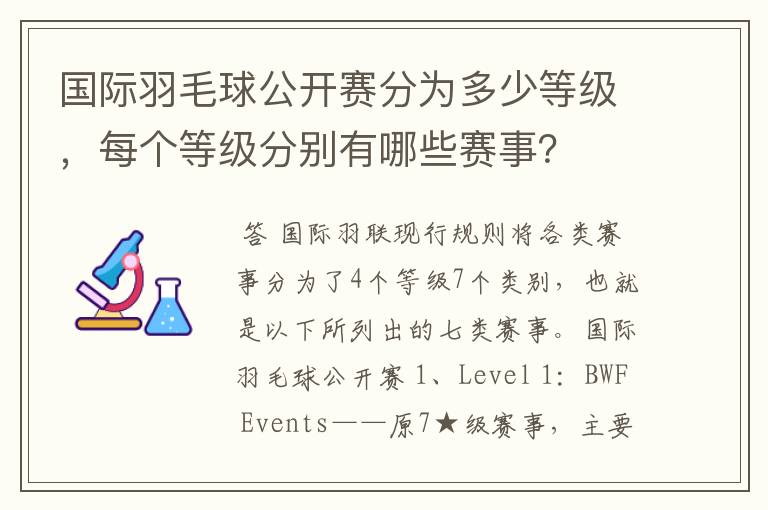 国际羽毛球公开赛分为多少等级，每个等级分别有哪些赛事？