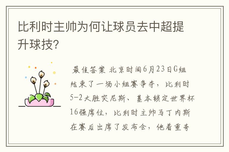 比利时主帅为何让球员去中超提升球技？