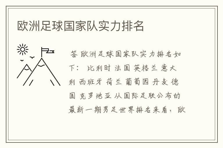 欧洲足球国家队实力排名