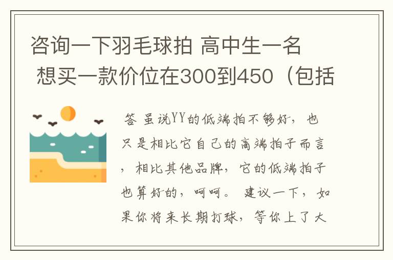 咨询一下羽毛球拍 高中生一名  想买一款价位在300到450（包括拍线和手胶.