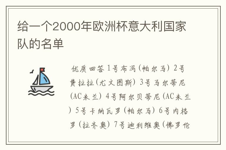 给一个2000年欧洲杯意大利国家队的名单