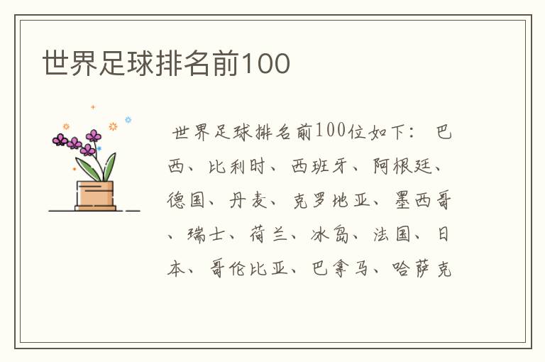 世界足球排名前100