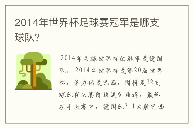 2014年世界杯足球赛冠军是哪支球队？