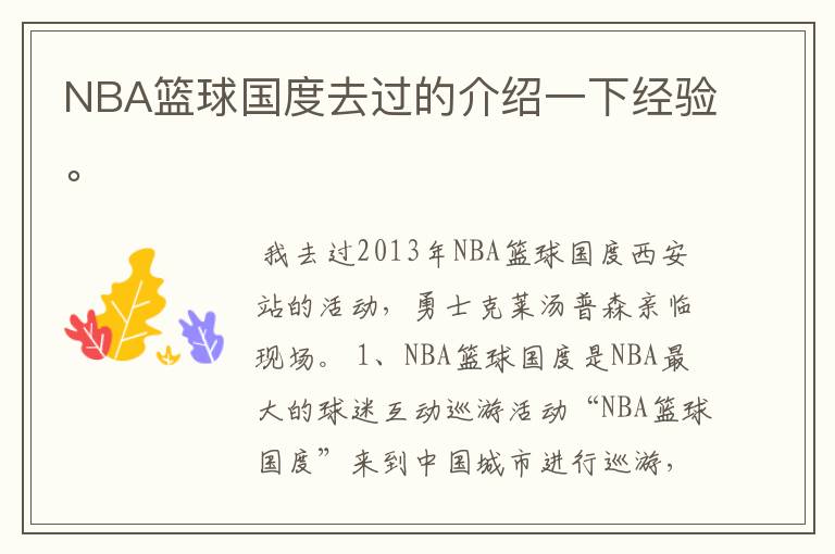 NBA篮球国度去过的介绍一下经验。