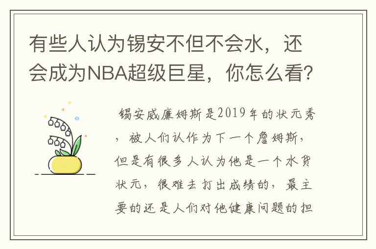 有些人认为锡安不但不会水，还会成为NBA超级巨星，你怎么看？