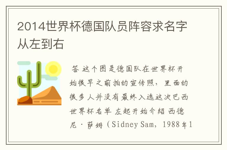 2014世界杯德国队员阵容求名字从左到右