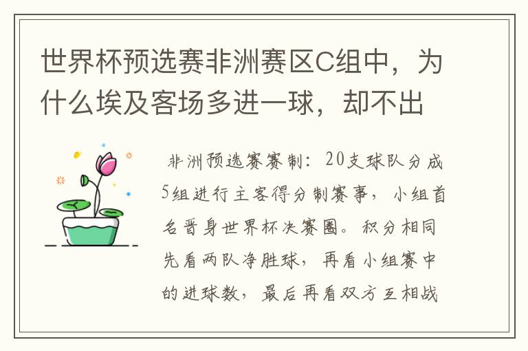 世界杯预选赛非洲赛区C组中，为什么埃及客场多进一球，却不出线，要加赛一场