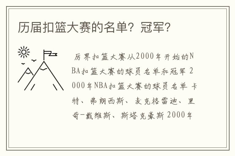 历届扣篮大赛的名单？冠军？