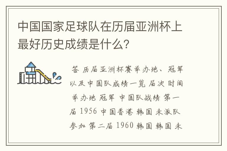 中国国家足球队在历届亚洲杯上最好历史成绩是什么？