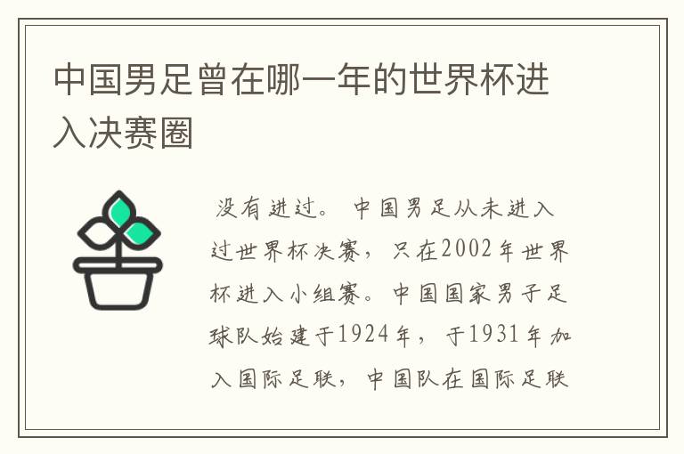 中国男足曾在哪一年的世界杯进入决赛圈