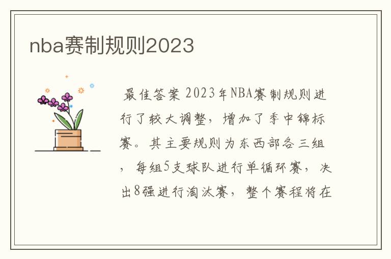 nba赛制规则2023