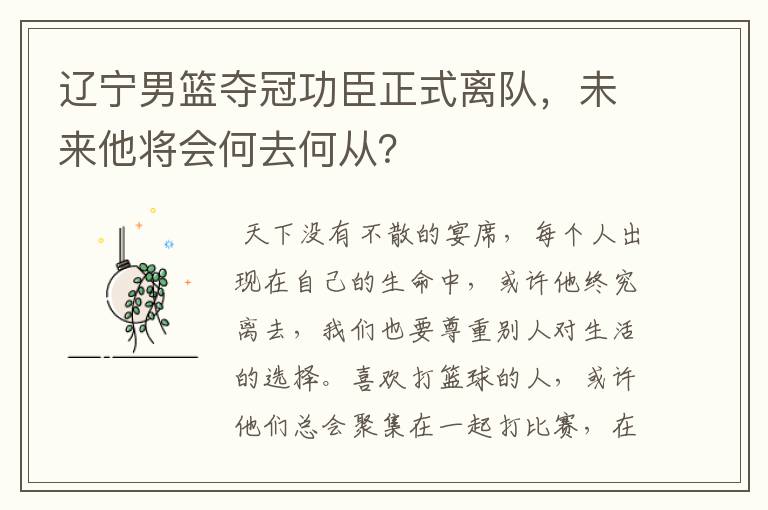 辽宁男篮夺冠功臣正式离队，未来他将会何去何从？