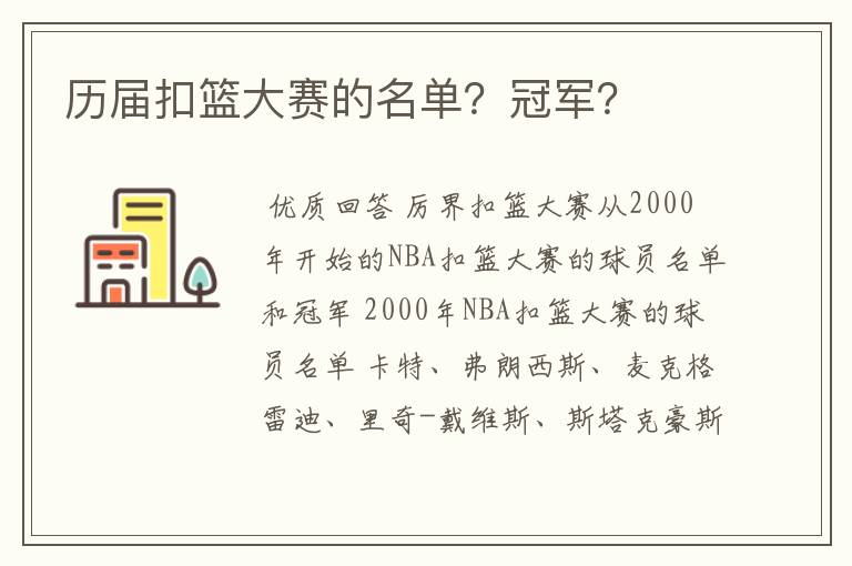 历届扣篮大赛的名单？冠军？