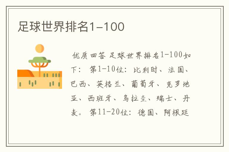 足球世界排名1-100