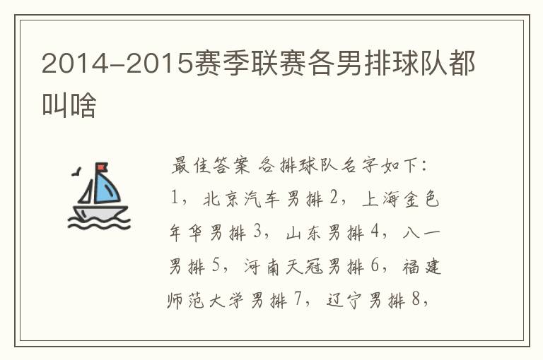 2014-2015赛季联赛各男排球队都叫啥