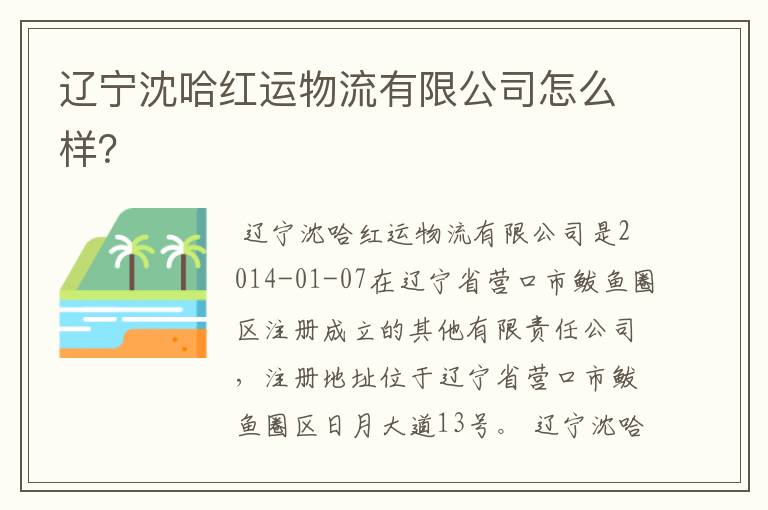 辽宁沈哈红运物流有限公司怎么样？