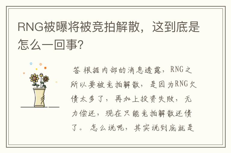 RNG被曝将被竞拍解散，这到底是怎么一回事？