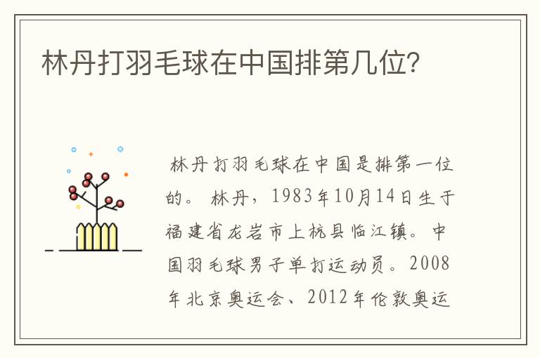 林丹打羽毛球在中国排第几位？