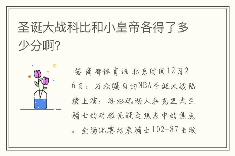 圣诞大战科比和小皇帝各得了多少分啊？