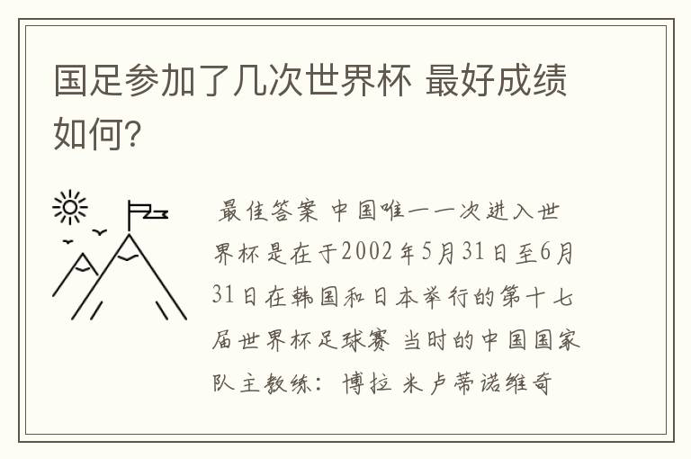 国足参加了几次世界杯 最好成绩如何？