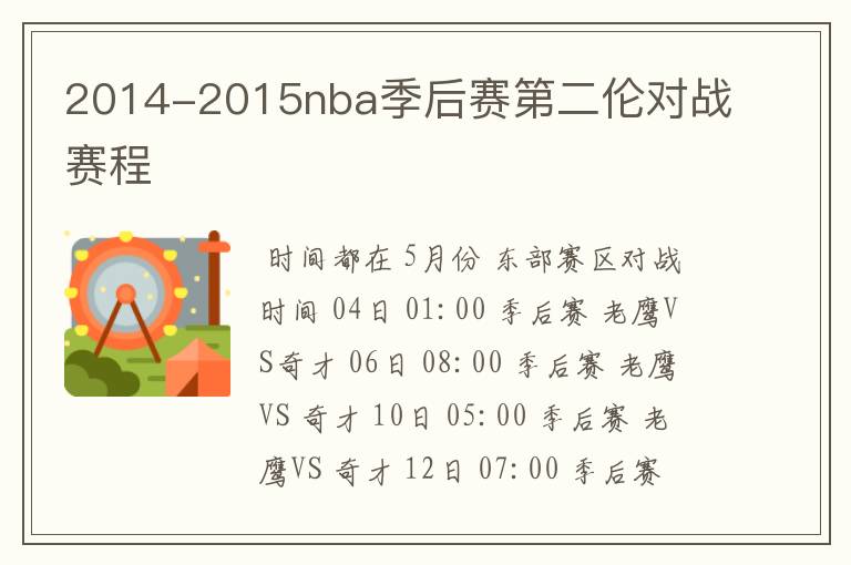 2014-2015nba季后赛第二伦对战赛程