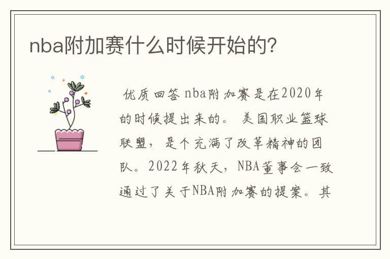 nba附加赛什么时候开始的？