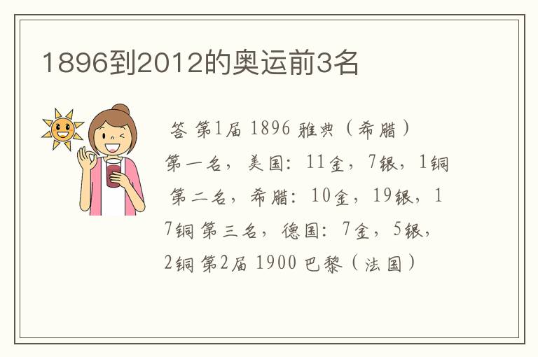 1896到2012的奥运前3名