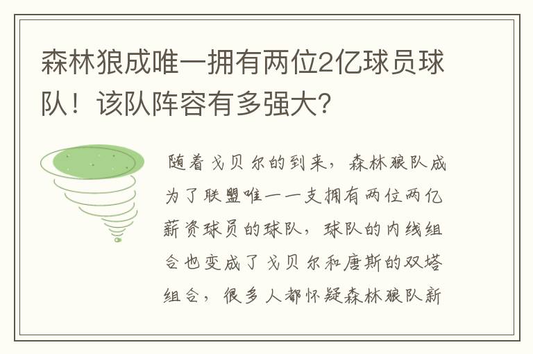 森林狼成唯一拥有两位2亿球员球队！该队阵容有多强大？