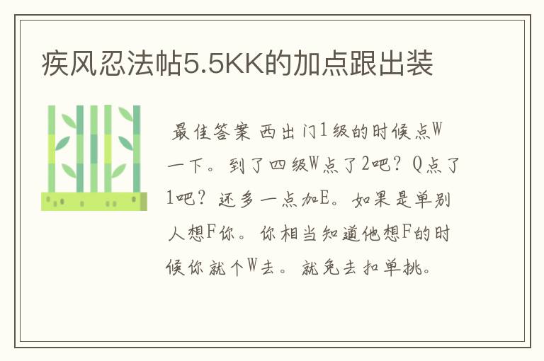 疾风忍法帖5.5KK的加点跟出装