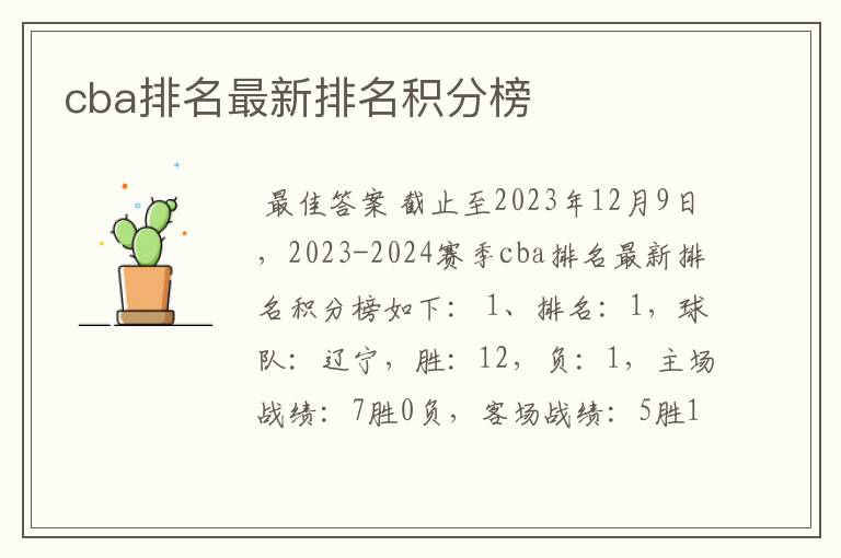 cba排名最新排名积分榜