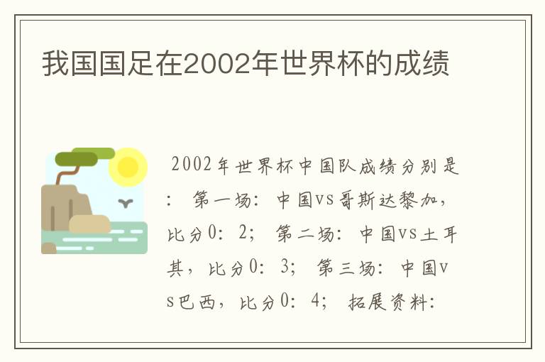 我国国足在2002年世界杯的成绩