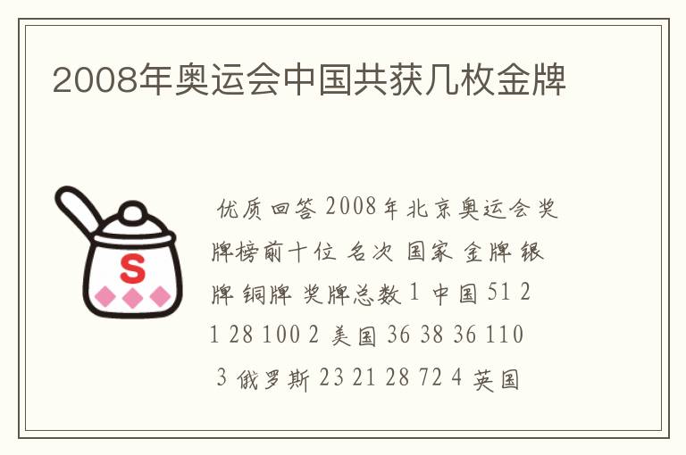 2008年奥运会中国共获几枚金牌