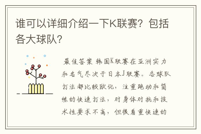 谁可以详细介绍一下K联赛？包括各大球队？