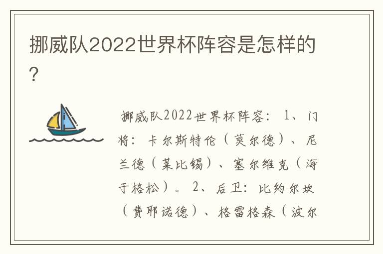 挪威队2022世界杯阵容是怎样的？