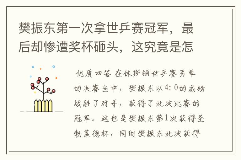 樊振东第一次拿世乒赛冠军，最后却惨遭奖杯砸头，这究竟是怎么回事？