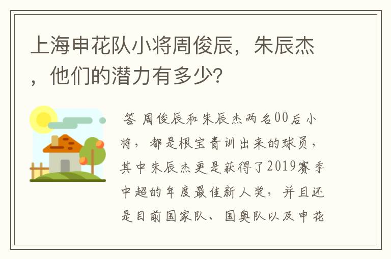 上海申花队小将周俊辰，朱辰杰，他们的潜力有多少？