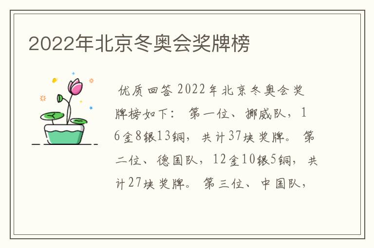 2022年北京冬奥会奖牌榜