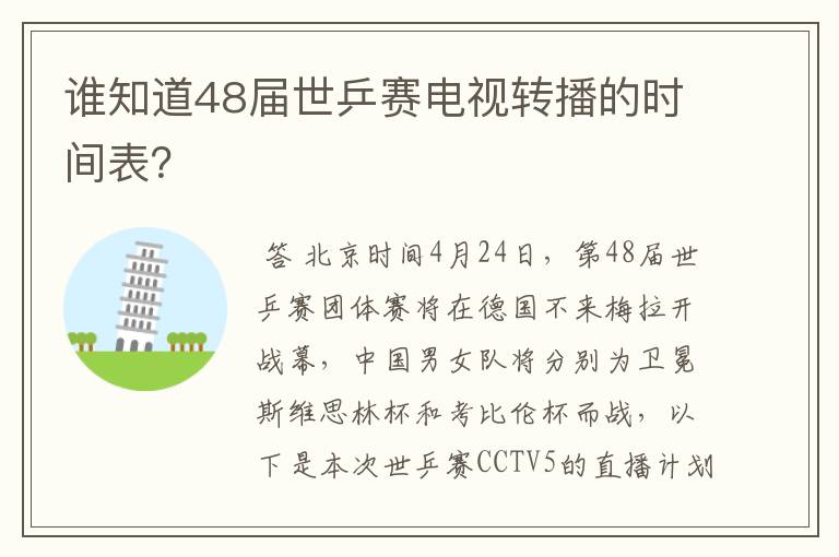 谁知道48届世乒赛电视转播的时间表？