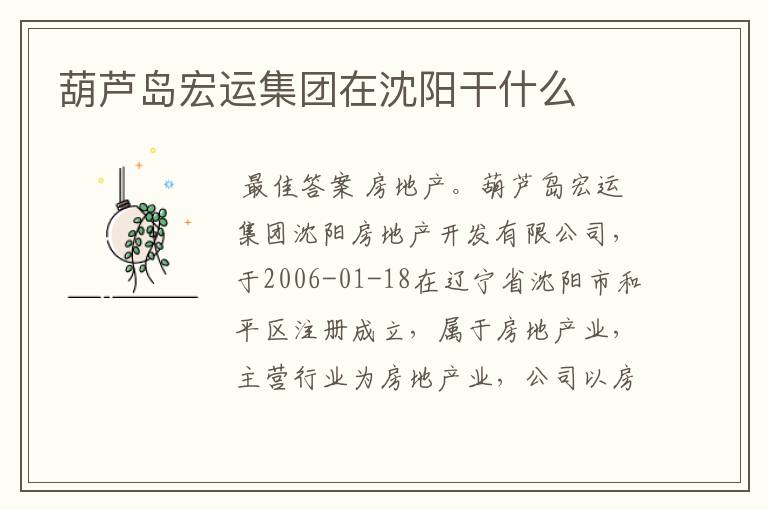 葫芦岛宏运集团在沈阳干什么