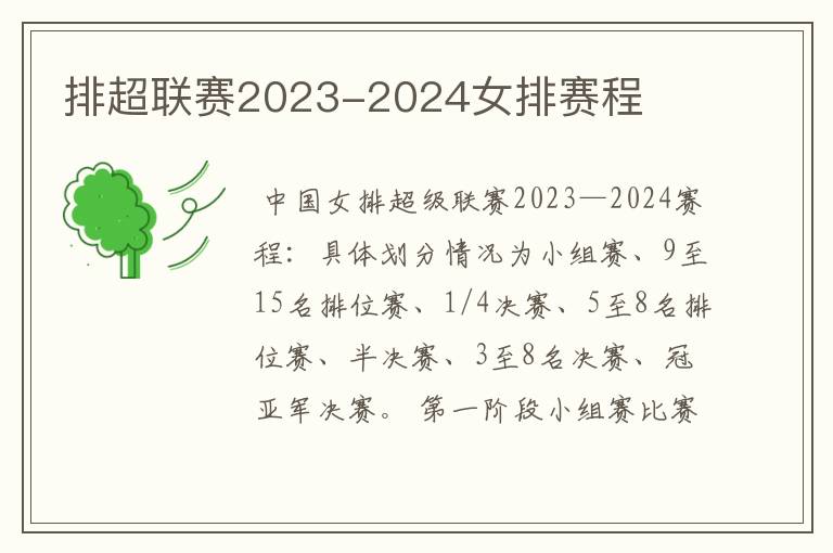 排超联赛2023-2024女排赛程