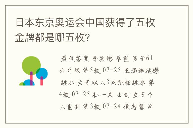 日本东京奥运会中国获得了五枚金牌都是哪五枚?