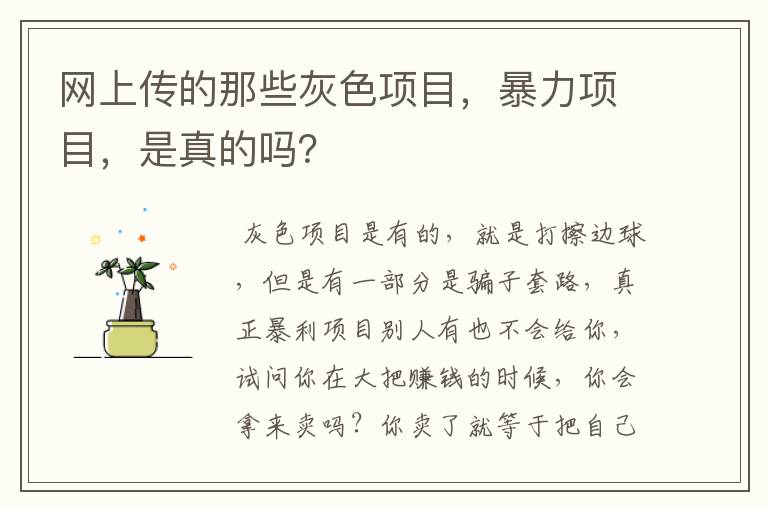 网上传的那些灰色项目，暴力项目，是真的吗？