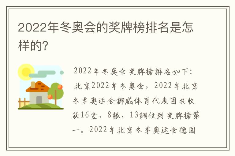 2022年冬奥会的奖牌榜排名是怎样的？