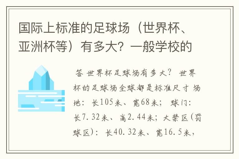 国际上标准的足球场（世界杯、亚洲杯等）有多大？一般学校的足球场有那么大么？我们学校足球场外面的跑道