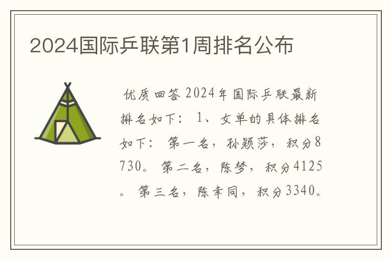 2024国际乒联第1周排名公布