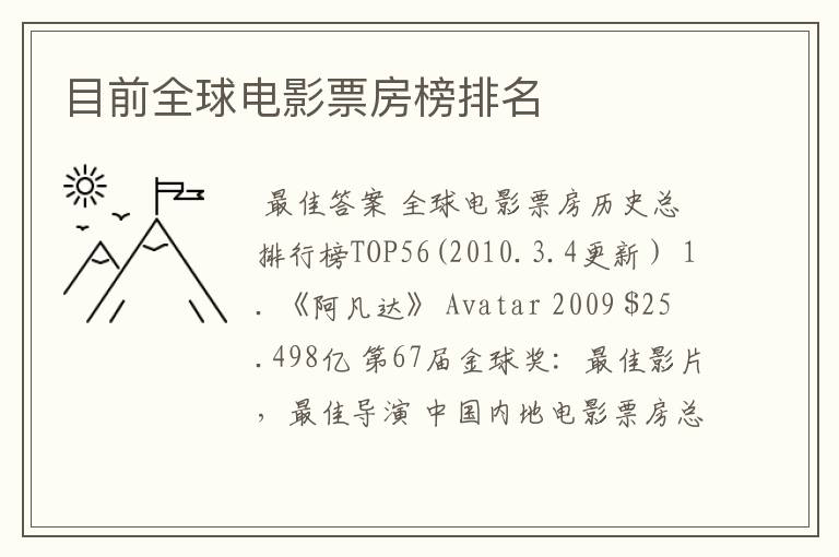 目前全球电影票房榜排名